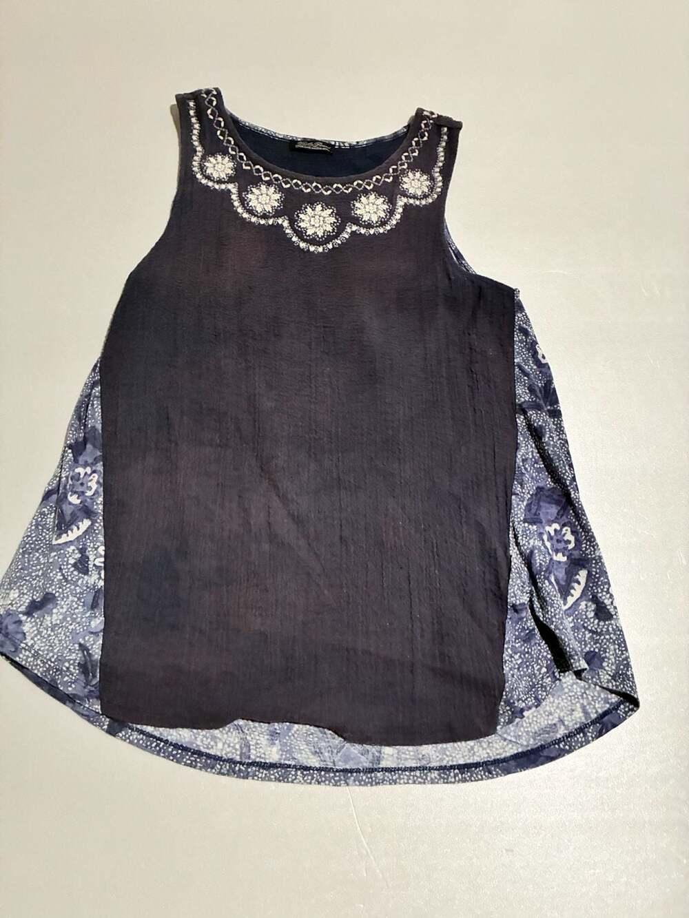 Lucky Brand Embroidered Tank Top Blue Floral